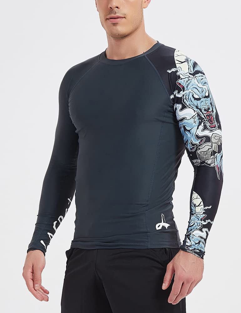 LAFROI Men's Long Sleeve UPF 50+ Baselayer Skins Performance Fit Compression Rash Guard-CLYYB Asym Werewolf Size LG - Image 5